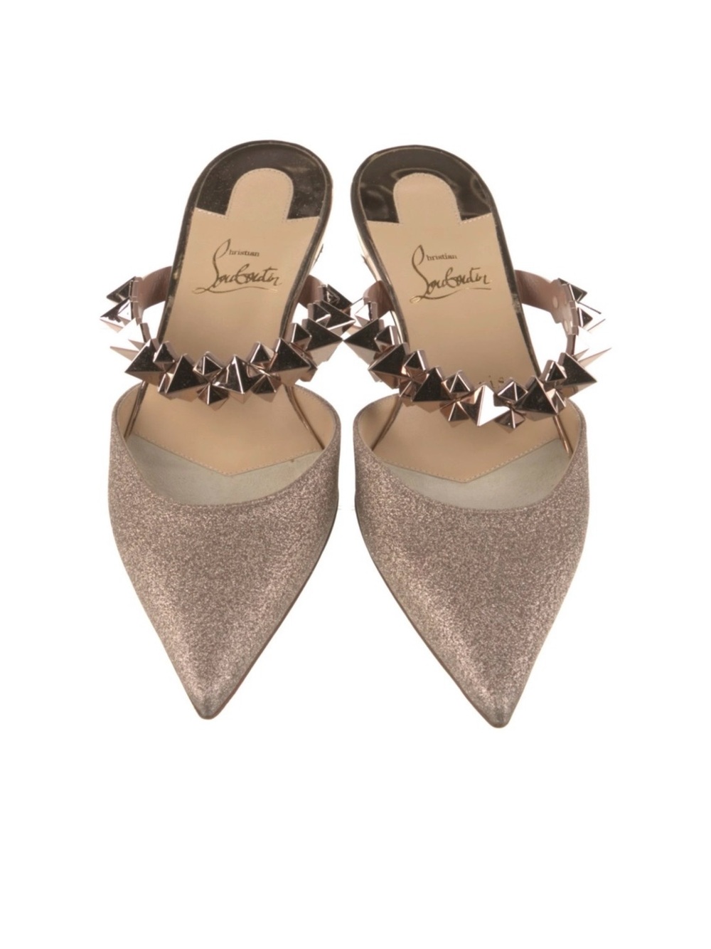 Christian Louboutin Rose Gold Pointed Slip-On Studded Mules